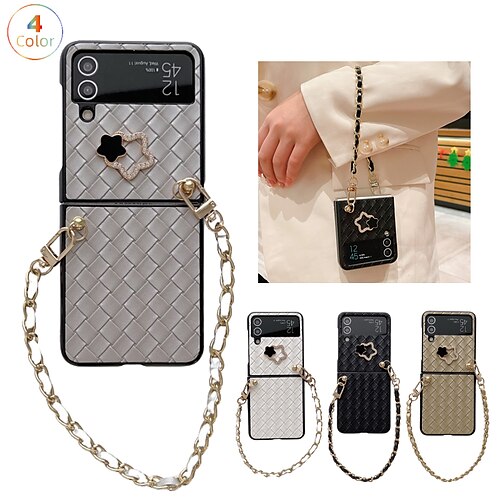 

telefone Capinha Para Samsung Galaxy Case Completa Z Flip 4 Z Flip 3 Portátil Com Strass Virar Cor Sólida TPU PC