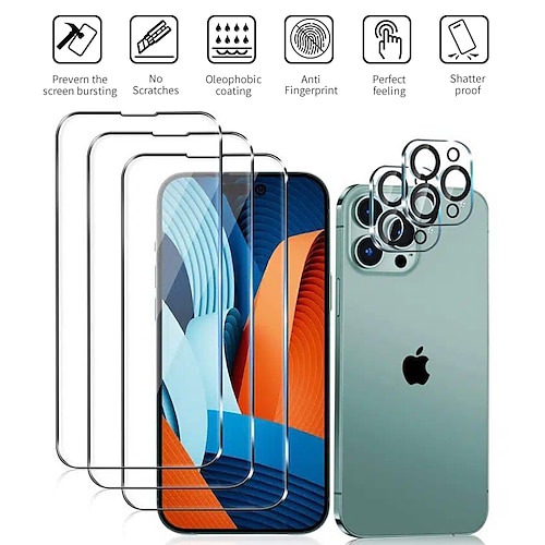 

[Paquete de 32] Teléfono Protector de Pantalla Protector de Lente Cámara Para Apple iPhone 14 Pro Max Plus 13 12 11 Mini X XR XS 8 7 Vidrio Templado Dureza 9H Anti-Huellas Alta definición (HD