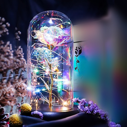 

Artificial Flowers Rose eternal rose in glass LED Dome Decor Valentines Day Gifts for Women Girlfriend Wife Mothers Day Wedding