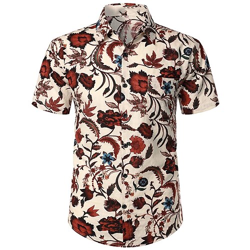 

Men's Shirt Summer Hawaiian Shirt Floral Graphic Prints Turndown White Navy Blue Sky Blue Beige Outdoor Street Short Sleeves Button-Down Print Clothing Apparel Tropical Fashion Hawaiian Designer
