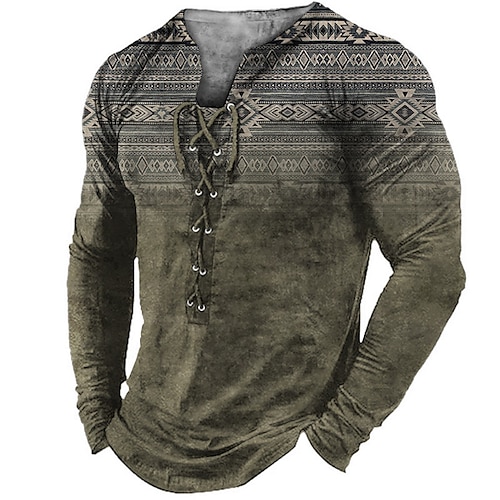 

Per uomo maglietta Magliette Pop art Boho Colletto Abbigliamento Stampa 3D Informale Giornaliero Manica lunga Lacci Stampa Di tendenza Originale Comodo