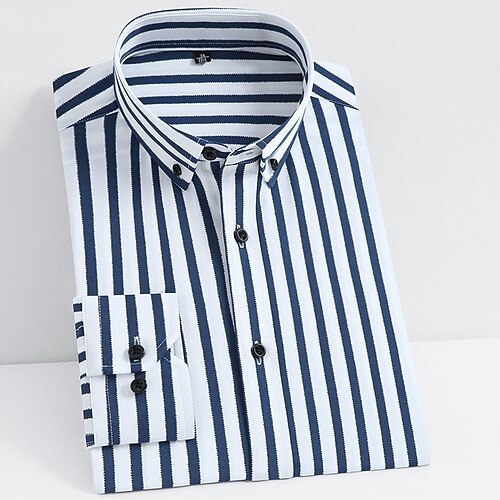 

Per uomo Camicie Nero / Bianco Mare blu Nero Manica lunga A strisce Squadrata Primavera & Autunno Matrimonio Esterno Abbigliamento Bottone giù