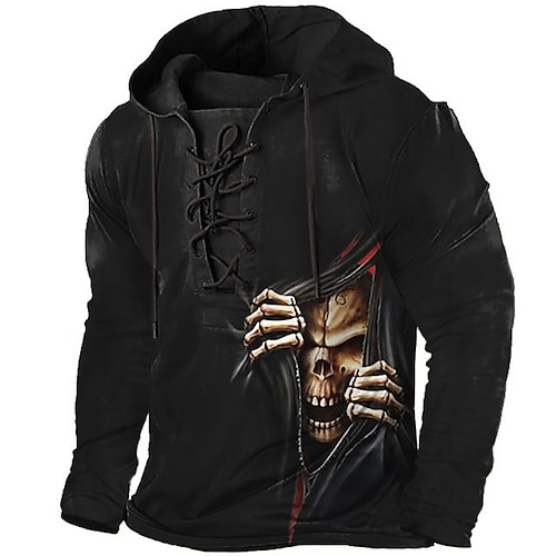 

Hombre Sudadera Con Capucha Pull-over Negro Con Capucha Cráneos Estampados Acordonado Estampado Casual Diario Deportes Impresión 3D Básico Ropa de calle Design Primavera Otoño Ropa Sudaderas con