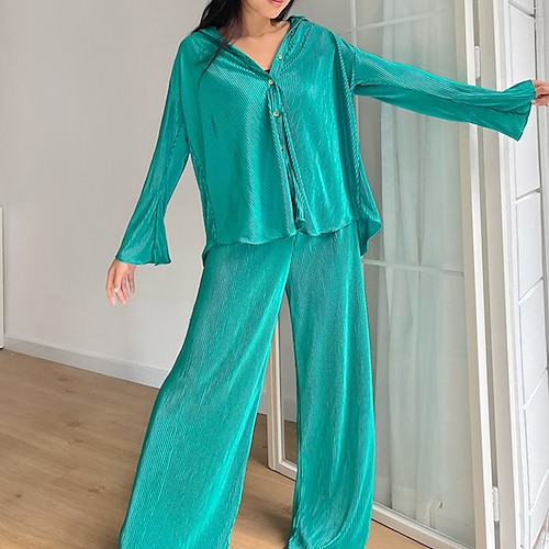 

Per donna loungewear Completi Colore puro Semplice Informale Interni Strada Giornaliero Poliestere Traspirante Bavero Manica lunga Camicia Pantalone Primavera Estate Nero Bianco