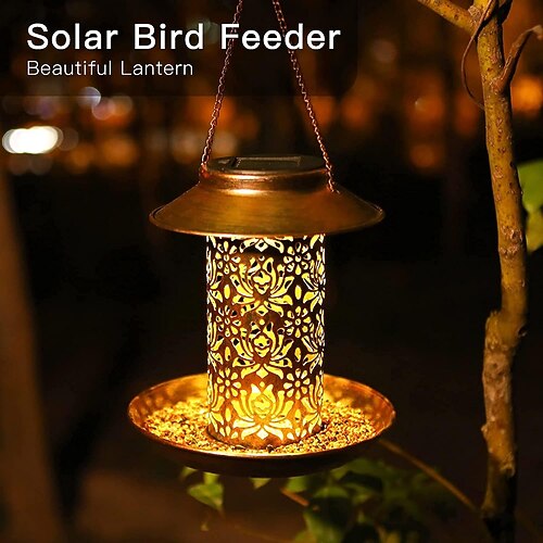 

Solar Bird Feeders for Outside Clearance with Hanger and Hook Metal Hanging Birdfeeder for Outdoor Wild Birds - Solar Lanterns as Garden Yard Decor - Unique Bird Lover Gifts