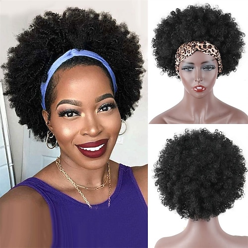 

afro pandebånd paryk kort afro kinky krøllede parykker til sorte kvindernaturlige sorte limløse afro parykker med pandebånd påsat afro krøllede pandebånd parykker syntetiske afro tørklæde parykker til