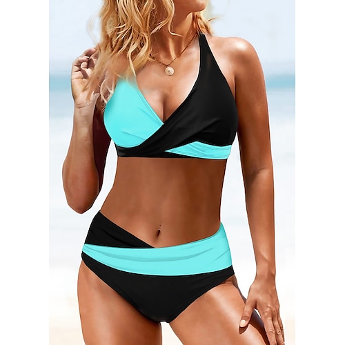 Women's Swimwear Tankini 2 Piece Normal Swimsuit 2 Piece Graphic Black White Blue Padded Crop Top Bathing Suits Sexy Holiday Summer, lightinthebox  - buy with discount