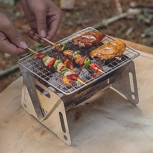 

Fogão dobrável portátil para churrasco em aço inoxidável mini-cartão tipo rack incinerador fogão a lenha acessórios de acampamento