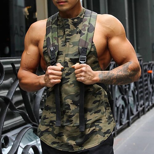 

Herre Tanktop Vest Top Underskorte Muskelskjorte camouflage Rund hals Sport & Udendørs atletiktøj Uden ærmer Tøj Mode Gade Klassisk Stil