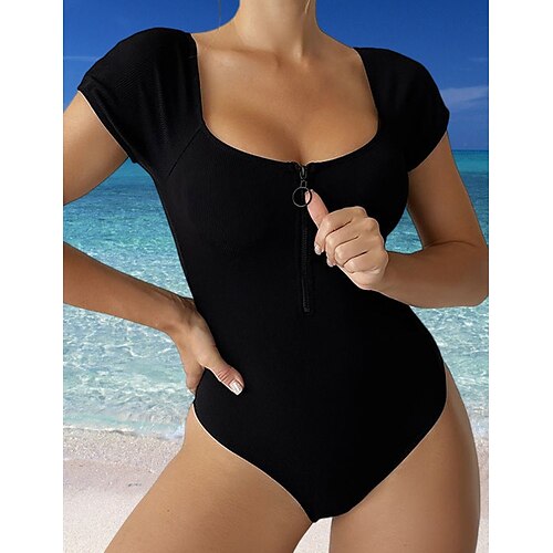 

Maillots de Bain Une pièce Maillot de bain Femme Zip sur le devant Plein Normal Body Maillots de bain Sportif Eté