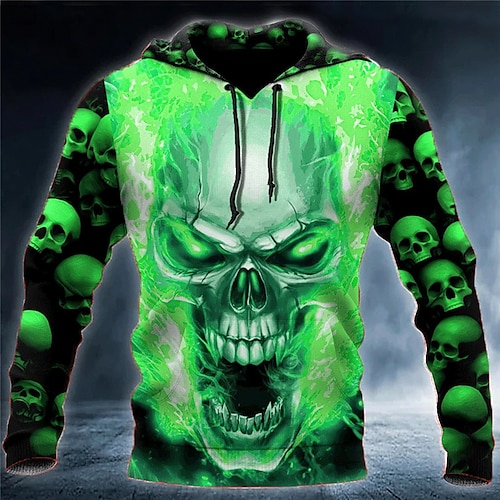 

Homme Sweat à capuche Vert Capuche Crânes Imprimés Photos Imprimer du quotidien Des sports 3D effet basique Vêtement de rue Design Printemps Automne Vêtement Tenue Pulls Capuche Pulls molletonnés