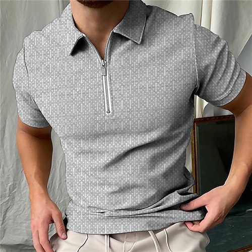 

Herre POLO Trøje Golftrøje Grafiske tryk Geometri Aftæpning Grøn Grå udendørs Gade Kort Ærme Lynlås Trykt mønster Tøj Mode Designer Afslappet Åndbart