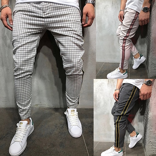 

Per uomo Pareggiatore Pantaloni Pantaloni casual Gamba dritta A quadri Comfort Traspirante Informale Per eventi Per uscire Streetwear Moda Verde primavera Bianco