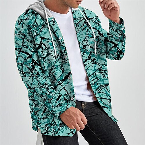 

Men's Shirt Graphic Prints Hooded Red Blue Outdoor Street Long Sleeve Print Clothing Apparel Fashion Designer Casual Soft