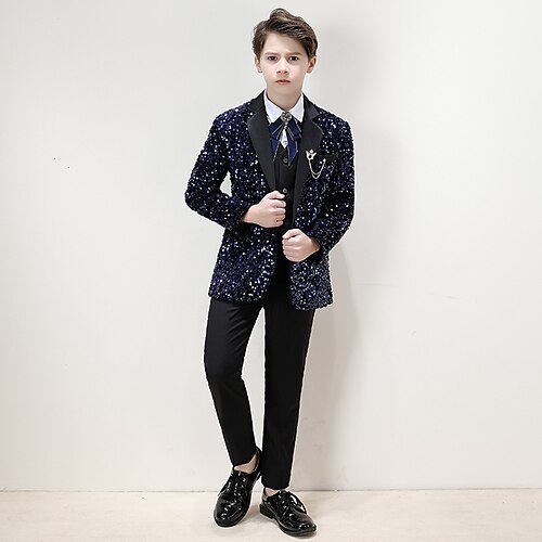 

Matrimonio 3 ( Cappotto Canottiera Pantalone Papillon ) Abiti da ragazzo per bambini Maniche lunghe Poliestere Look luminoso e scintillante 3-17 anni