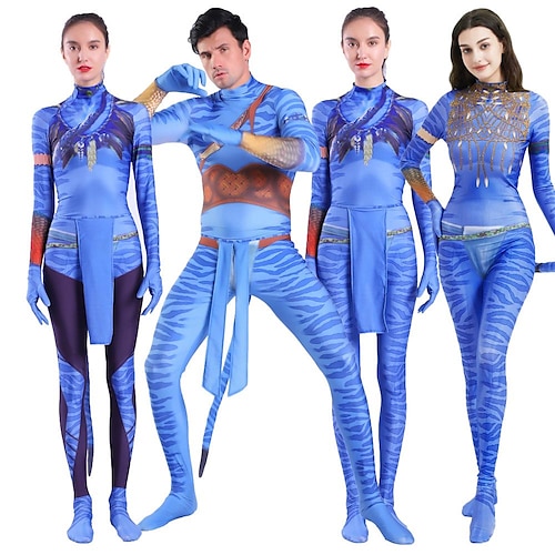 

the way of water neytiri jake sully zentai dresser cosplay kostyme herre kvinner film cosplay blå bodysuit halloween karneval