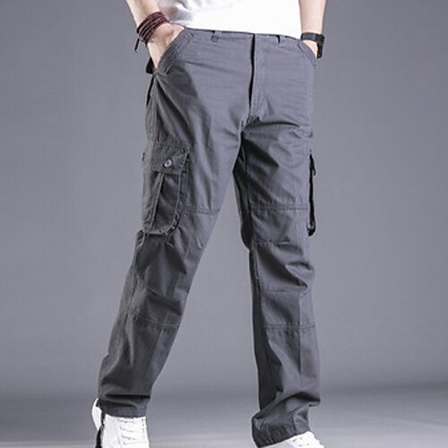 Men's Cargo Pants Cargo Trousers Trousers Leg Drawstring 6 Pocket Plain  Comfort Outdoor Daily Going out 100% Cotton Fashion Streetwear Grass Green  Black 2024 - $29.99