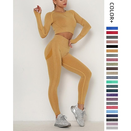 

Per donna Set di Abbigliamento Sportivo Set di allenamento 2 pezzi Senza cuciture Color Block Completo tuta Grigio verde Zaffiro Elastene Yoga Fitness Corsa Fasciante in vita Sollevamento dei glutei