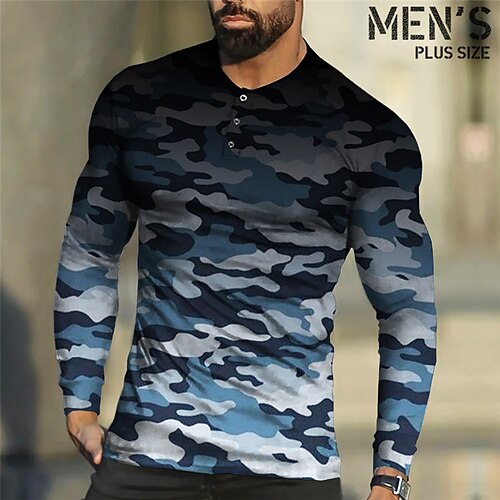 

Per uomo Plus Size Camicia Henley Grande e alto Pop art Henley Manica lunga Primavera & Autunno Essenziale Di tendenza Streetwear Comodo Informale Sport Top