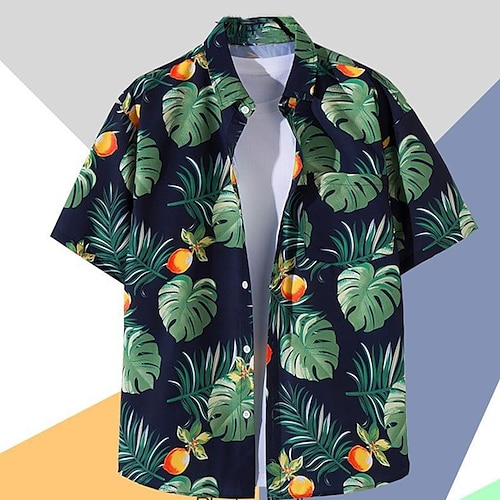 

Men's Shirt Summer Hawaiian Shirt Graphic Prints Leaves Turndown Green Outdoor Street Short Sleeves Button-Down Print Clothing Apparel Tropical Fashion Hawaiian Designer