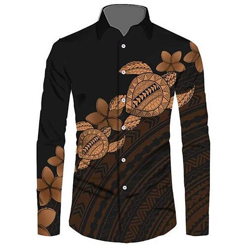 

Men's Shirt Graphic Prints Turtle Turndown Yellow Outdoor Street Long Sleeve Button-Down Print Clothing Apparel Fashion Designer Casual Soft