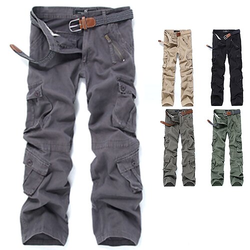 

Per uomo Pantaloni cargo Pantaloni Multi tasca Gamba dritta Tinta unita Comfort Indossabile Esterno Giornaliero 100% cotone Sportivo Moda Verde militare Verde primavera