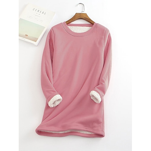 

Women's Sweatshirt Pullover Basic Streetwear Sherpa Fleece Blue Pink Yellow Solid Color Casual Round Neck Long Sleeve Cotton S M L XL XXL / Fleece lined