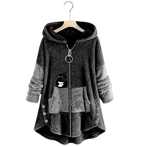 

Inspired by Animal Cat Sweatshirt Zip-Up Hoodie Cat Ear Fleece Hoodie Anime Pront Pocket Teddy Plain Button Hoodie For Women's Adults' Hot Stamping Flannel Casual Daily