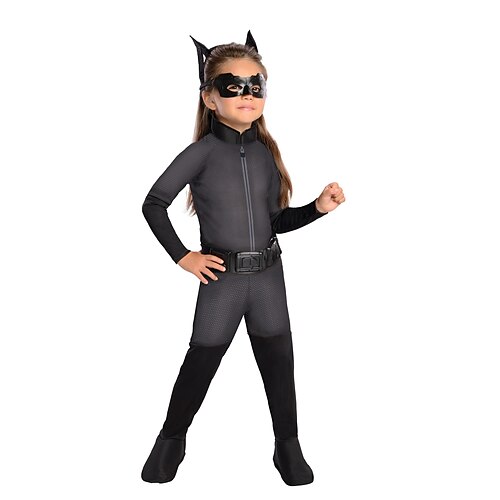 

The Dark Knight Catwoman Superhelt Cosplay kostyme Drakter 4 deler Gutt Jente Film-Cosplay Cosplay Halloween Svart Trikot / Heldraktskostymer Belte Maske Halloween Karneval Maskerade polyester