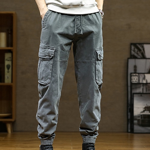 

Per uomo Pantaloni cargo Pantaloni A cordoncino Vita elastica 6 Tasche Liscio Comfort Esterno Giornaliero Per uscire 100% cotone Di tendenza Streetwear Nero Verde militare