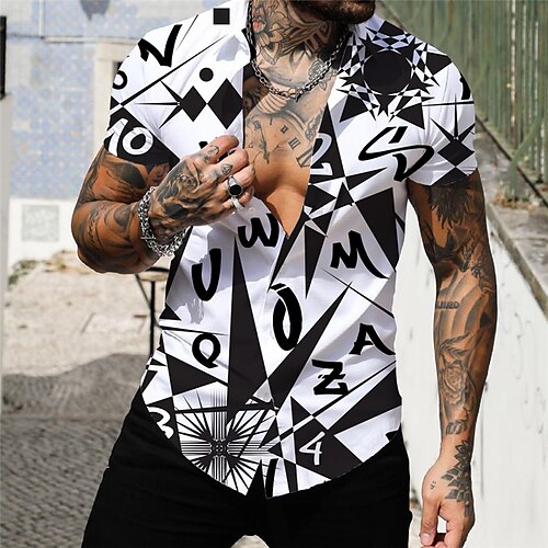 

Men's Shirt Summer Hawaiian Shirt Letter Graphic Prints Turndown Black Street Casual Short Sleeves Button-Down Print Clothing Apparel Tropical Fashion Hawaiian Designer