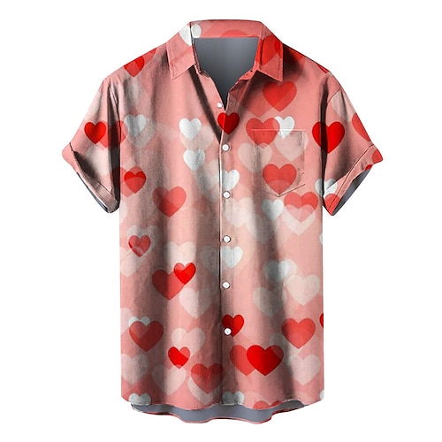 

Men's Shirt Summer Hawaiian Shirt Heart Graphic Prints Turndown Black Pink Red Blue Fuchsia Outdoor Street Short Sleeves Button-Down Print Clothing Apparel Tropical Fashion Hawaiian Designer