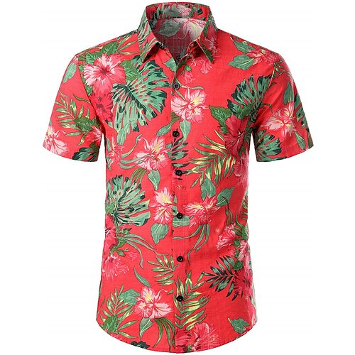 

Men's Shirt Summer Hawaiian Shirt Floral Graphic Prints Turndown Yellow Pink Wine Red Navy Blue Street Casual Short Sleeves Button-Down Print Clothing Apparel Tropical Fashion Hawaiian Designer