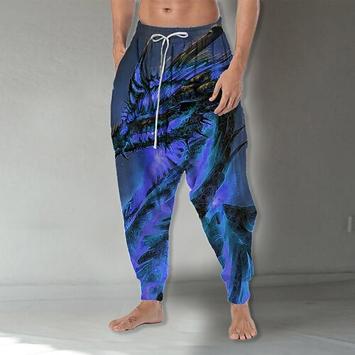 

Herre Jogger Bukser Sommerbukser Strandbukser Baggy haremsbukser Snorer Elastisk midje Slipp skrittet Dyr Grafiske trykk Komfort Myk Avslappet Daglig Ferie Bohem Hippie Gul Blå Mikroelastisk