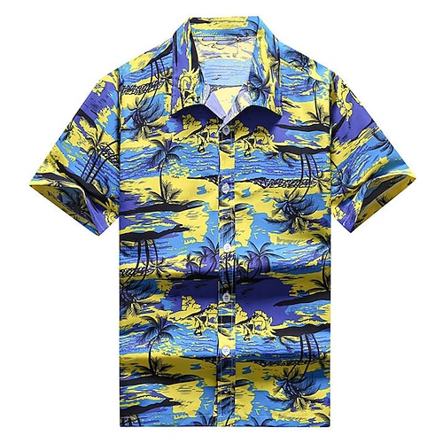 

Men's Shirt Summer Hawaiian Shirt Coconut Tree Graphic Prints Turndown Yellow Blue Street Casual Short Sleeves Button-Down Print Clothing Apparel Tropical Fashion Hawaiian Designer