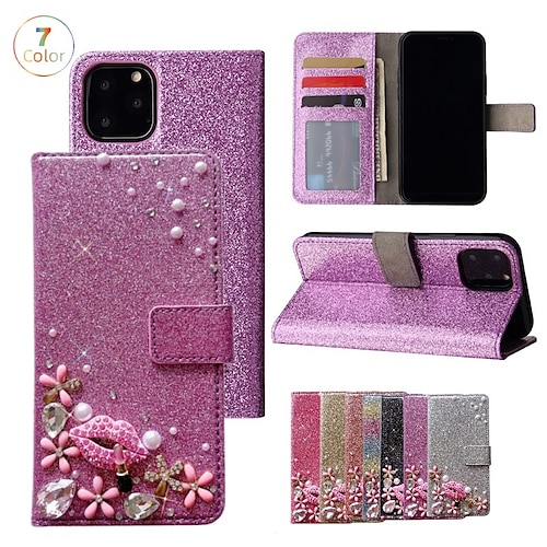 

teléfono Funda Para Apple Tarjetas billetera iPhone 14 Pro Max Plus 13 12 11 Mini X XR XS 8 7 Cartera Diamantes Sintéticos Dar la vuelta Brillante Diamante de cristal TPU Cuero de PU