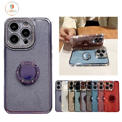 

telefon Etui Til Apple Bakdeksel iPhone 14 Pro Max Plus 13 12 11 Mini X XR XS 8 7 Rhinstein Ringholder Helkroppsbeskyttende Glitter TPU