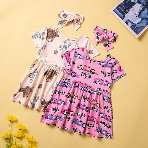 

Bambino Da ragazza Vestito Cartoni animati Al ginocchio Vestito Scuola Girocollo Manica corta stile sveglio Vestito 1-3 anni Primavera Rosa Cachi