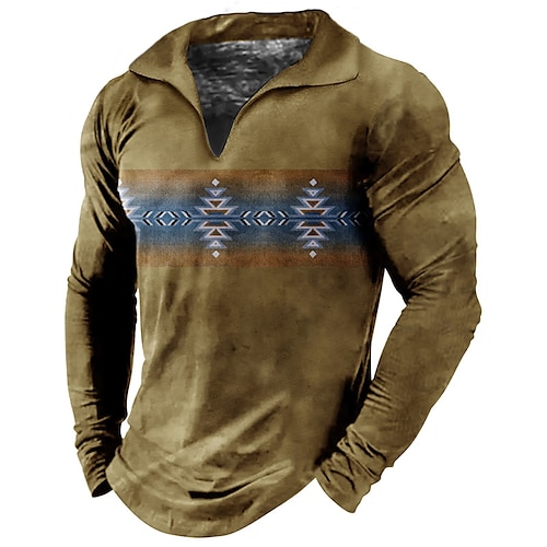 

Per uomo POLO Camicia da golf Golf Tribale Stampe astratte Geometria A V Nero Cachi Esterno Strada Manica lunga Stampa Abbigliamento Di tendenza Originale Informale Morbido
