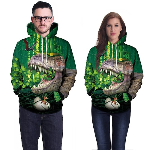 

St. Patrick's Day kløver irsk Hattetrøje Animé Lomme foran Graphic Hattetrøje Til Herre Dame Unisex Voksne 3D-utskrift 100% Polyester Fritid / hverdag