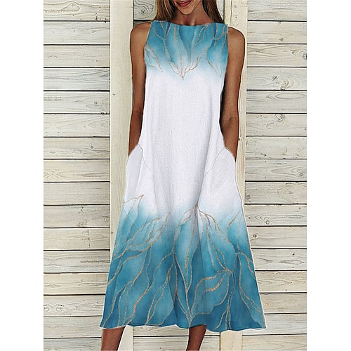 

Dame Afslappet påklædning Skift Kjole Tank Top Kjole Blomstret Lomme Trykt mønster Rund hals Midikjole Aktiv Mode udendørs Daglig Uden ærmer Løstsiddende Blå Forår Sommer S M L XL XXL