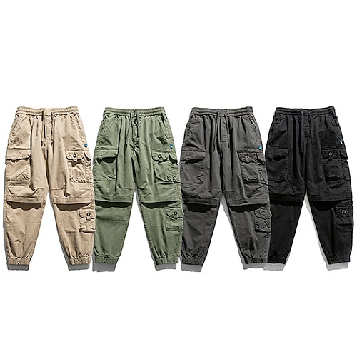 

Per uomo Pantaloni cargo Pareggiatore Pantaloni A cordoncino Vita elastica Multi tasca Liscio Comfort Indossabile Esterno Giornaliero Per uscire 100% cotone Sportivo Moda Verde militare Nero