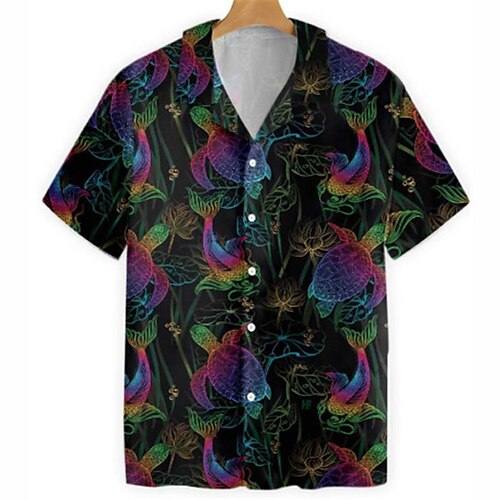 

Men's Shirt Summer Hawaiian Shirt Floral Graphic Prints Turtle Koi Turndown Black Casual Holiday Short Sleeve Button-Down Print Clothing Apparel Tropical Fashion Hawaiian Soft