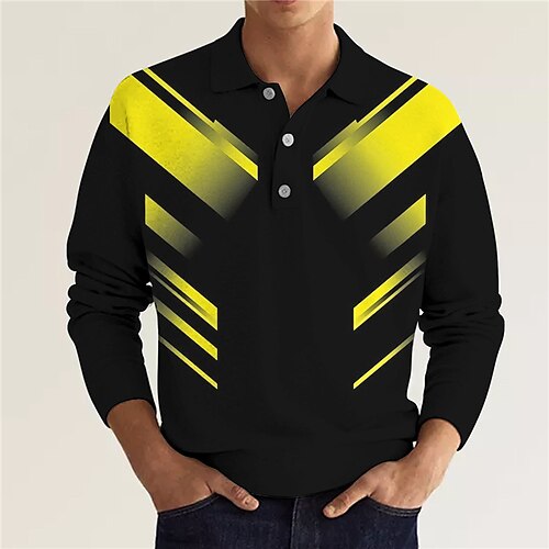 

Herre POLO Trøje Golftrøje Grafiske tryk Geometri Aftæpning Gul Blå udendørs Gade Langærmet Knap ned Trykt mønster Tøj Mode Gade Designer Blødt