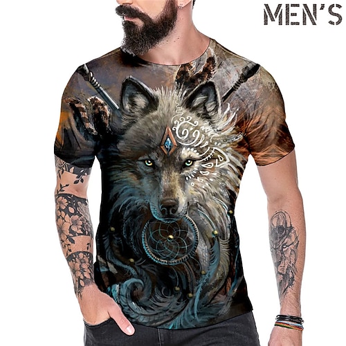 

Herre T-shirt T-Shirts Grafisk Dyr Ulv Rund hals Tøj 3D-udskrivning udendørs Afslappet Kortærmet Trykt mønster Årgang Mode Designer