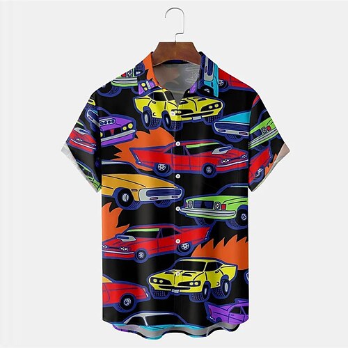 

Men's Shirt Summer Hawaiian Shirt Car Graphic Prints Turndown Black Outdoor Street Short Sleeves Button-Down Print Clothing Apparel Tropical Fashion Hawaiian Designer