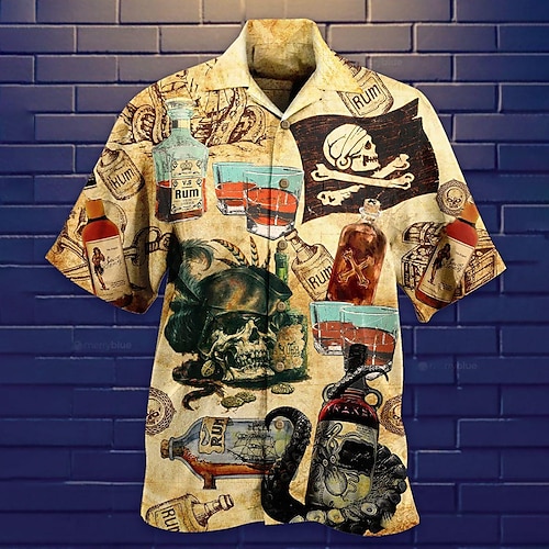 

Hombre Camisa camisa hawaiana Camisas Hawaianas Vintage Cráneos Estampados Beber Cuello Vuelto Amarillo Casual Hawaiano Manga Corta Abotonar Estampado Ropa Tropical Moda Hawaiano Suave