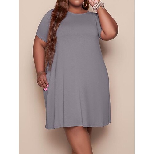 

Per donna Plus Size Abito casual Abito a T shirt Vestito a trapezio Tinta unica Vestito longuette Manica corta Girocollo Essenziale Giornaliero Oro Grigio Primavera Estate L XL XXL 3XL 4XL