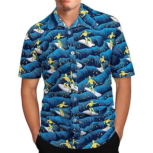 

Men's Shirt Summer Hawaiian Shirt Coconut Tree Graphic Prints Waves Turndown White Yellow Blue Light Blue Street Casual Short Sleeves Button-Down Print Clothing Apparel Tropical Fashion Hawaiian