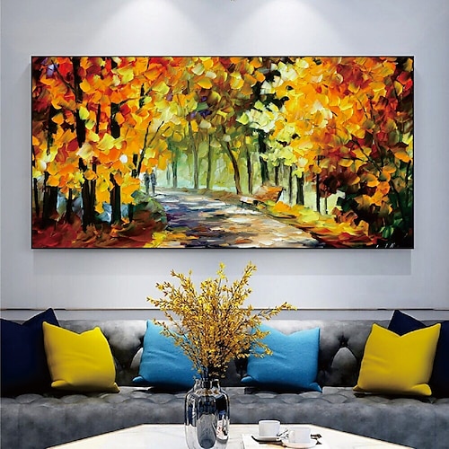 

Pintura al óleo pintada a mano hecha a mano, pintura de paisaje de otoño abstracta moderna, cuchillo de paleta, pintura de lienzo, decoración del hogar, lienzo enrollado sin marco sin estirar